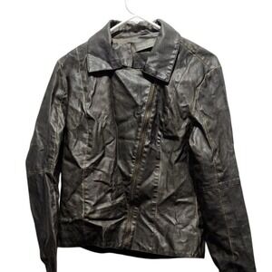 Bagatelle Women's Olive Green Moto Jacket Size M Faux‎ Leather vegan coat lined